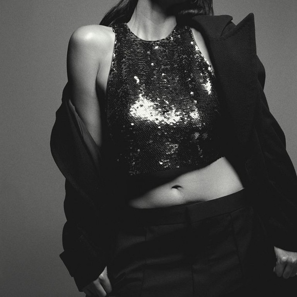 H&M Tops - H&M Black Sequin Crop Top, Size S